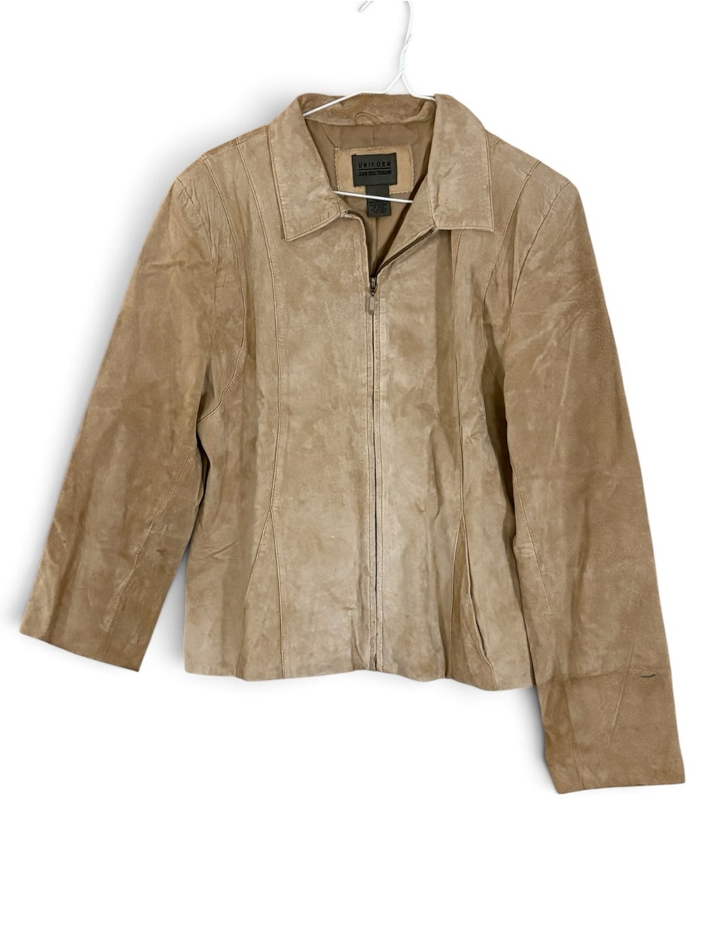 John Paul Richard Tan Suede Leather Trucker Style Full Zip Jacket